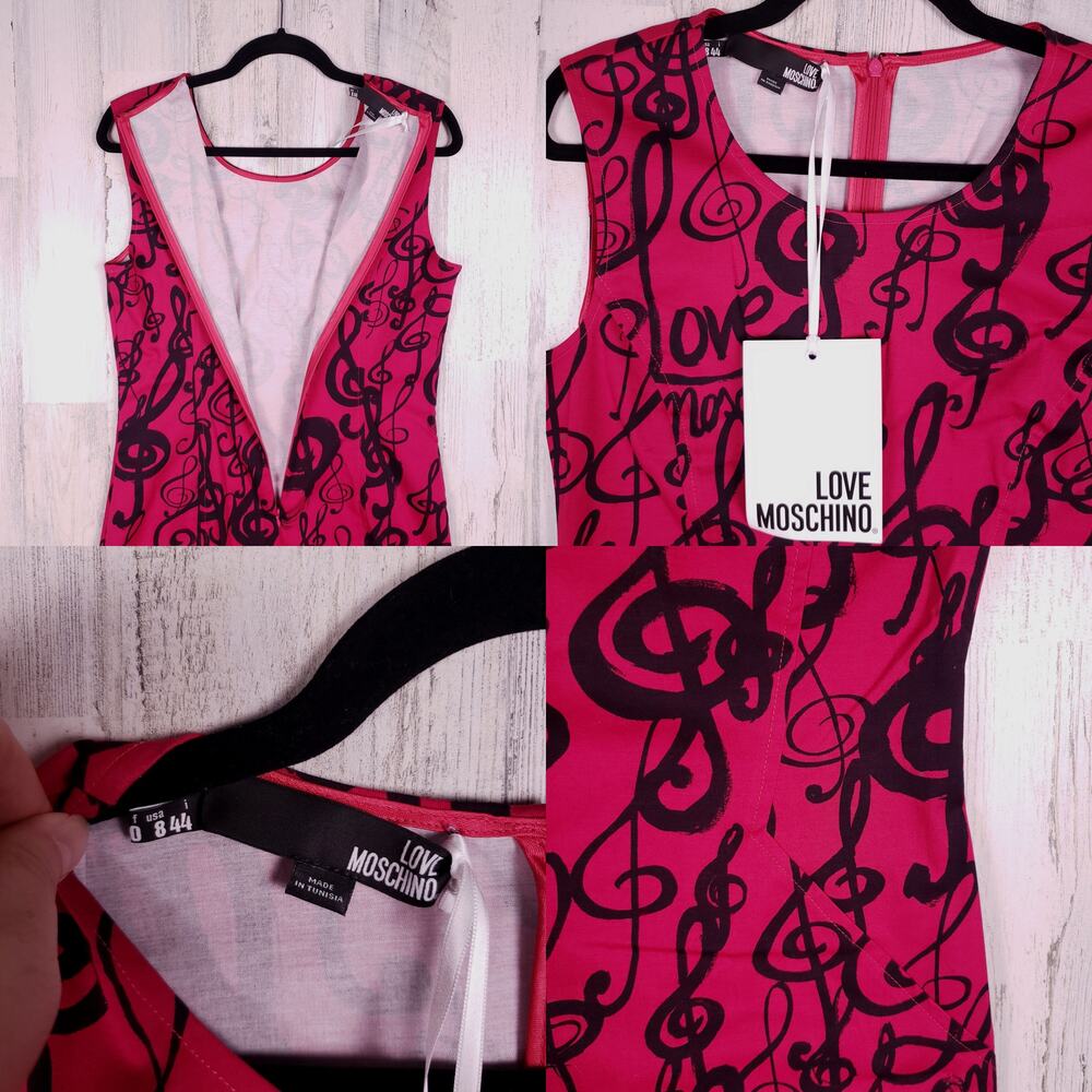 NWT Love Moschino Fuchsia Music Note Sheath Sleeveless Dress Women's Size 8 - Picture 5 of 11